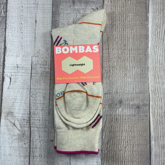 Bombas Men's Size Large 9.5-13 Lightweight Chalet Calf Socks Crew Cotton Beige - Picture 4 of 5